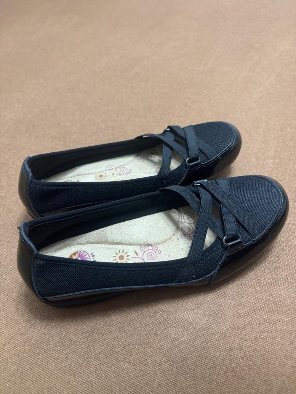 Earth Spirit Gelron Peni Womens Black Patent Leather Mesh Flats Shoes